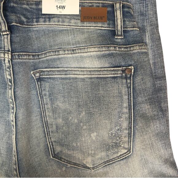 Judy Blue Boyfriend Fit Jeans 14W Mid Rise Distressed Paint Spatter Stretch NWT - Picture 12 of 15